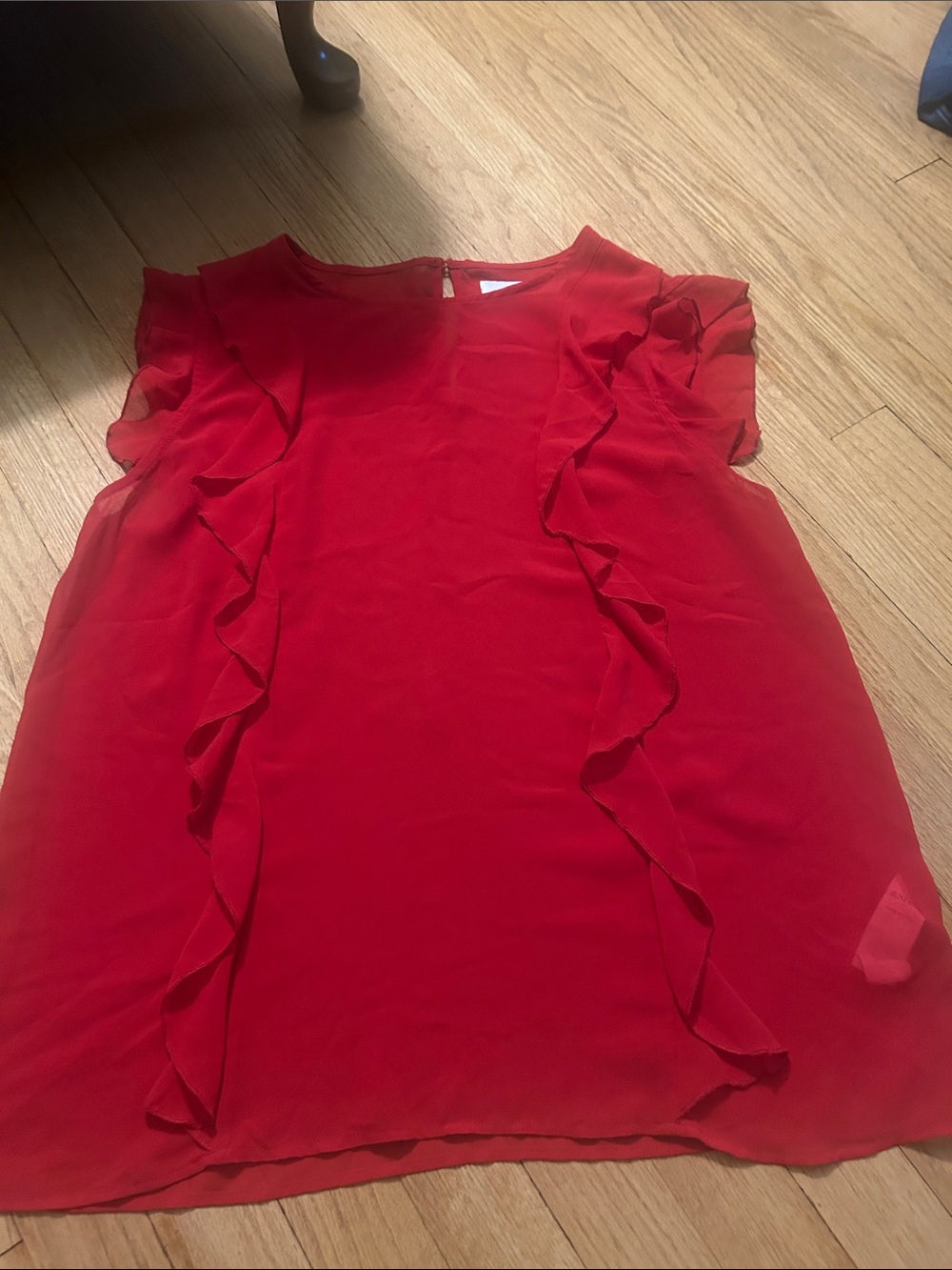 JustFab Red Ruffle-Trim Sleeveless Blouse
